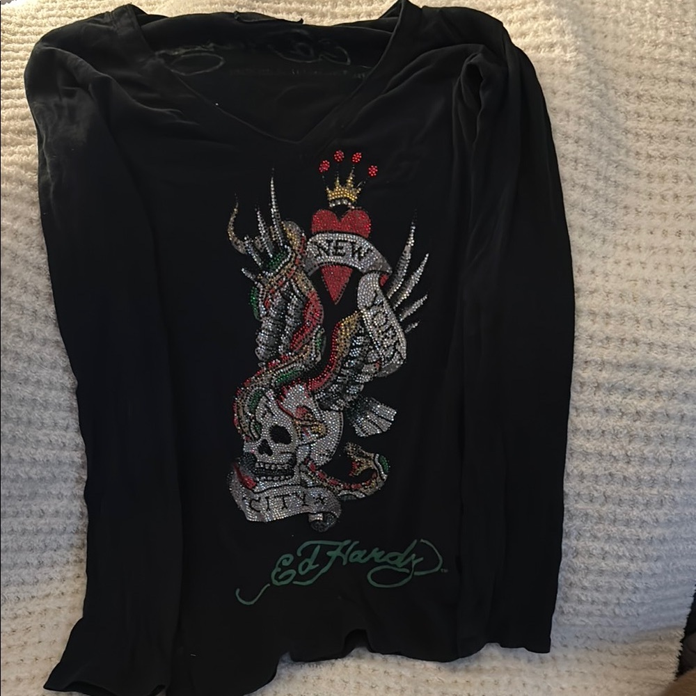 Ed Hardy Black long sleeve with rhinestone design